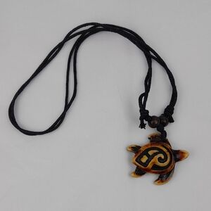 Carved Wooden Island Turtle Charm Necklace